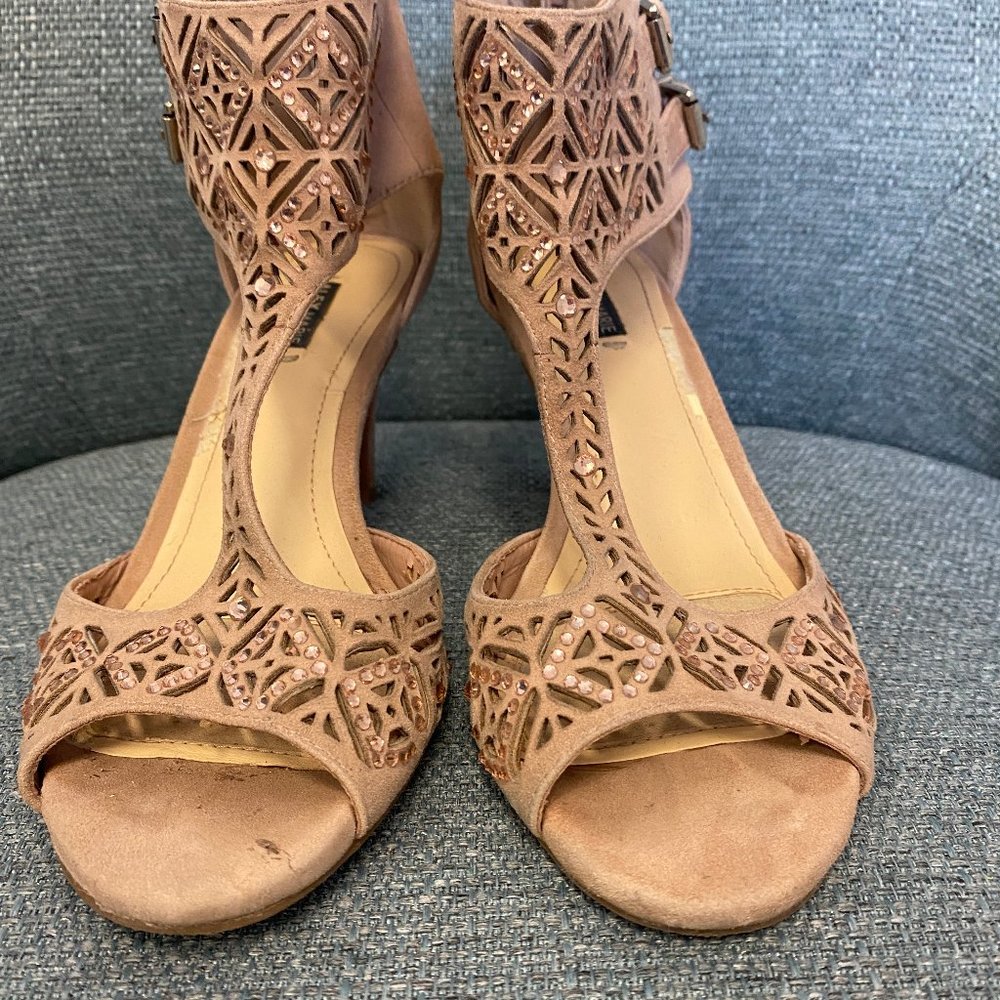 Embellished Cutout Suede Sandals